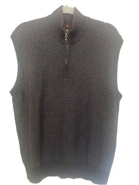 Robert Talbott Sweater Mens Large Gray Tweed 1/4 Zip Vest Sleeveless Merino Wool